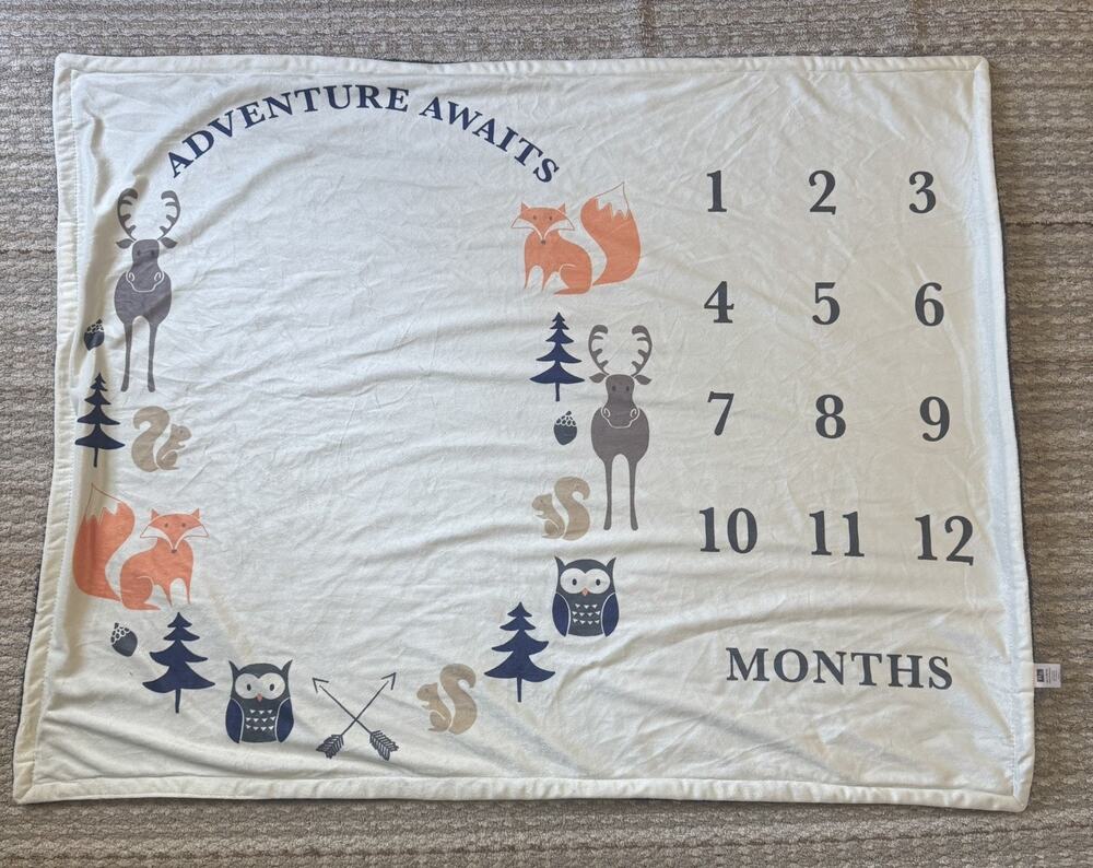 HB Baby Milestone Blanket Adventure Awaits Woodland Creatures Nature Months
